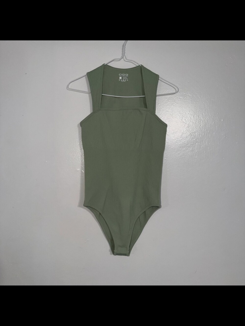 OQQ Sage Green Seamless Square Neck Bodysuit Size L